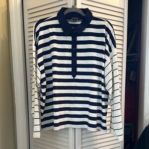 J.Crew Navy and White Striped Rugby Shirt